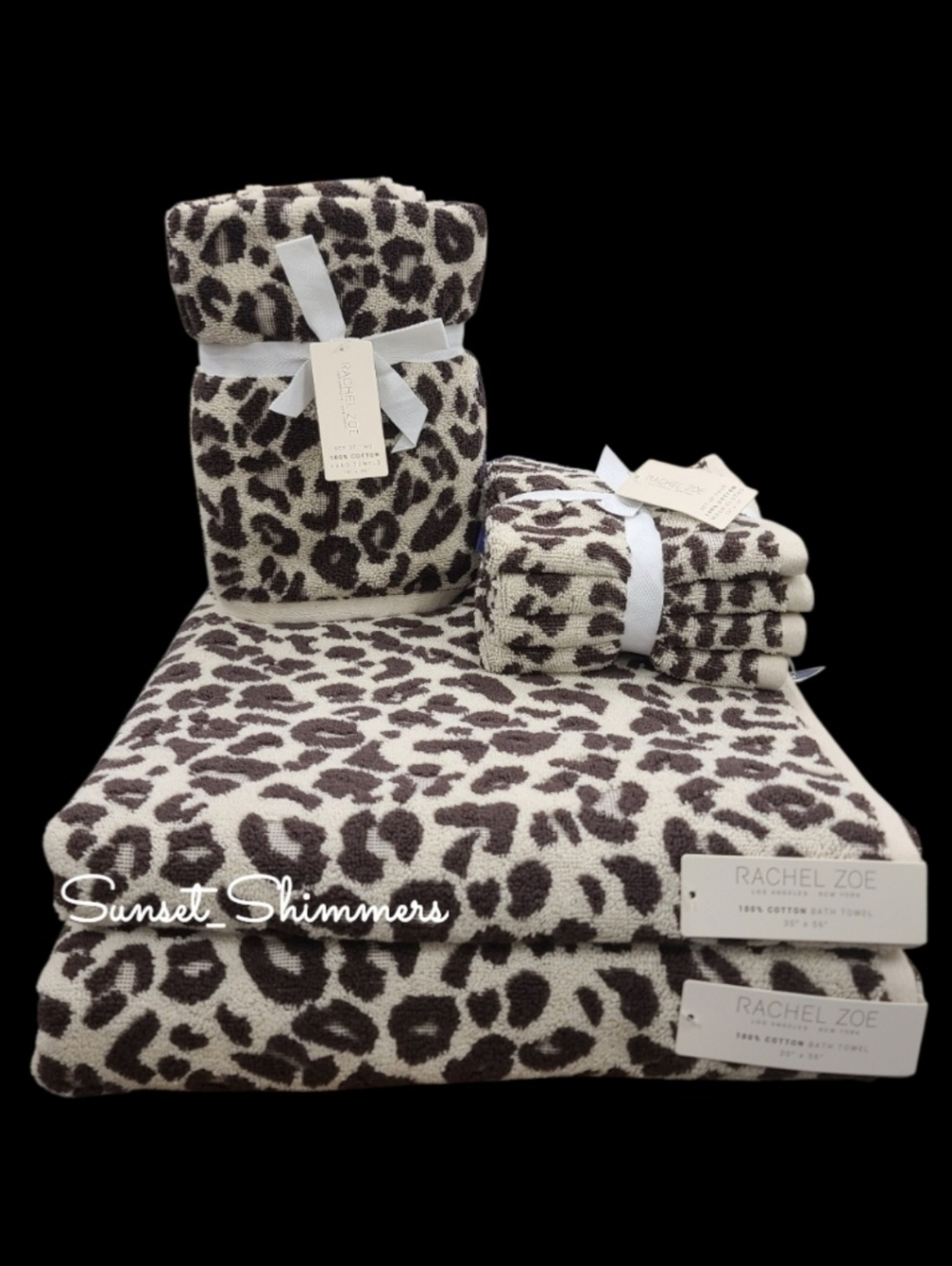 8pc Rachel Zoe Leopard Cheetah Animal Print Bath Hand Washcloth Towel Set NEW